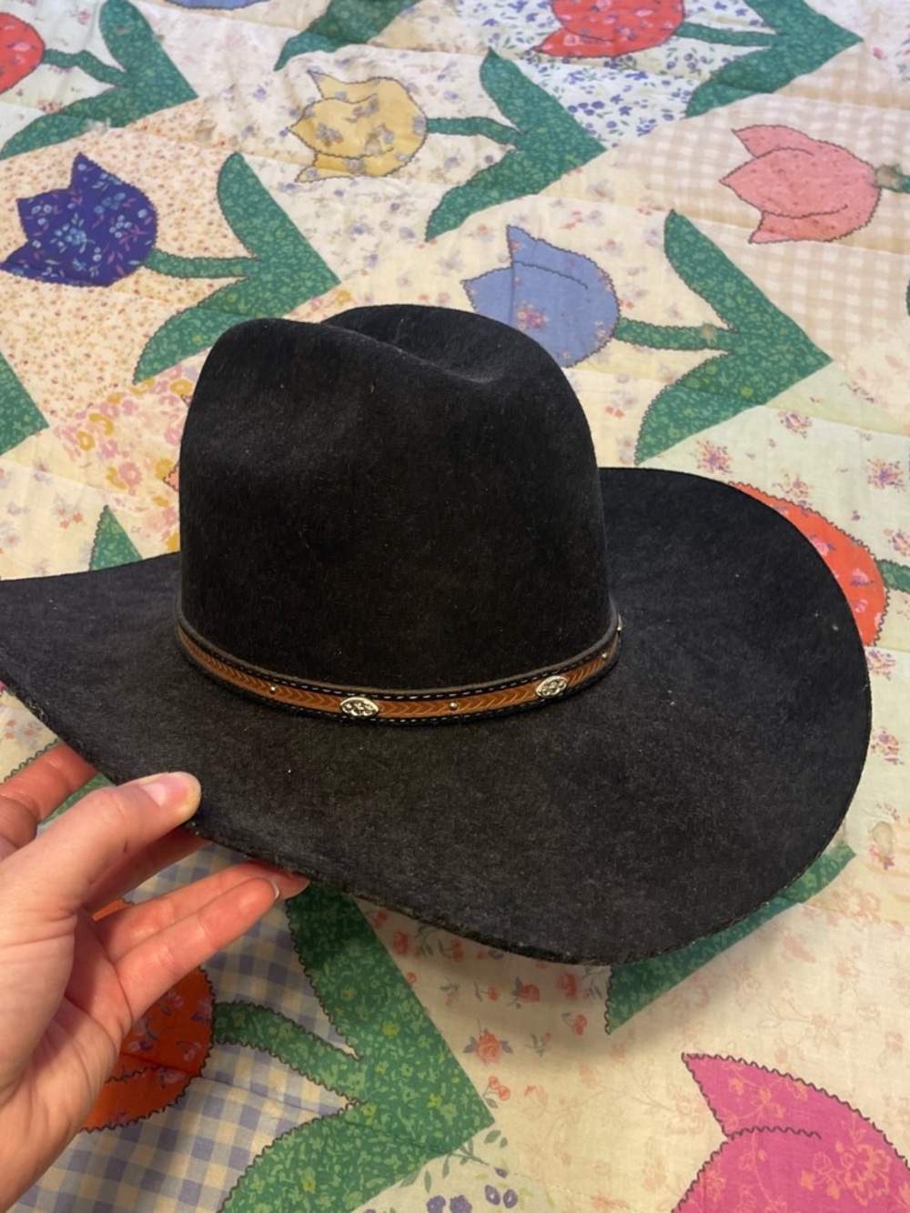 Black Cody James Western Felt Cowboy Hat with Decorative Band - Unbranded